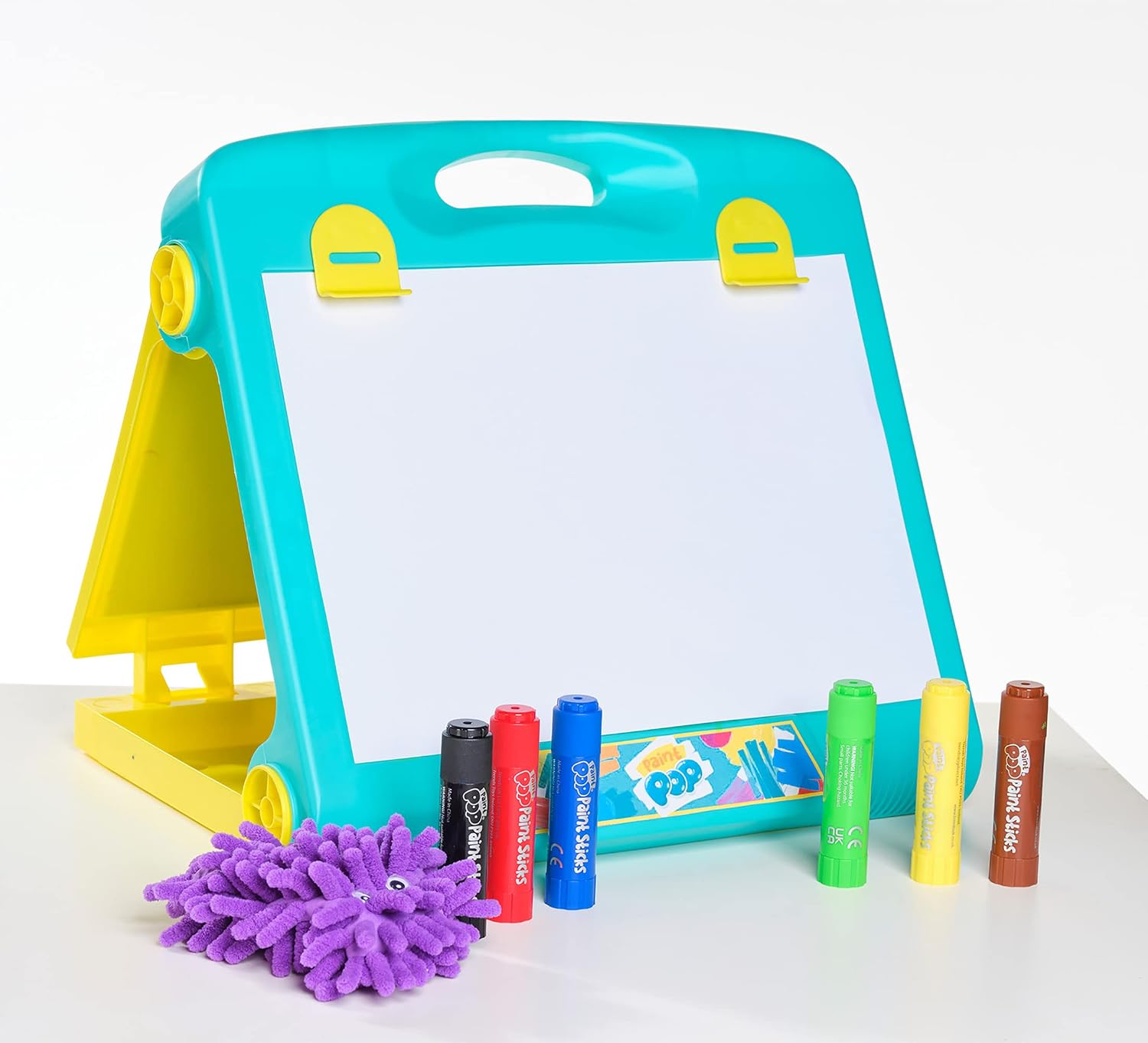 Paint Pop - Creation Station Portable Table Top Easel for Kids - Foldable for Storage, Double Sided with Wipeable Whiteboard - Includes 6 Paint Sticks, Duster and Paper Clips