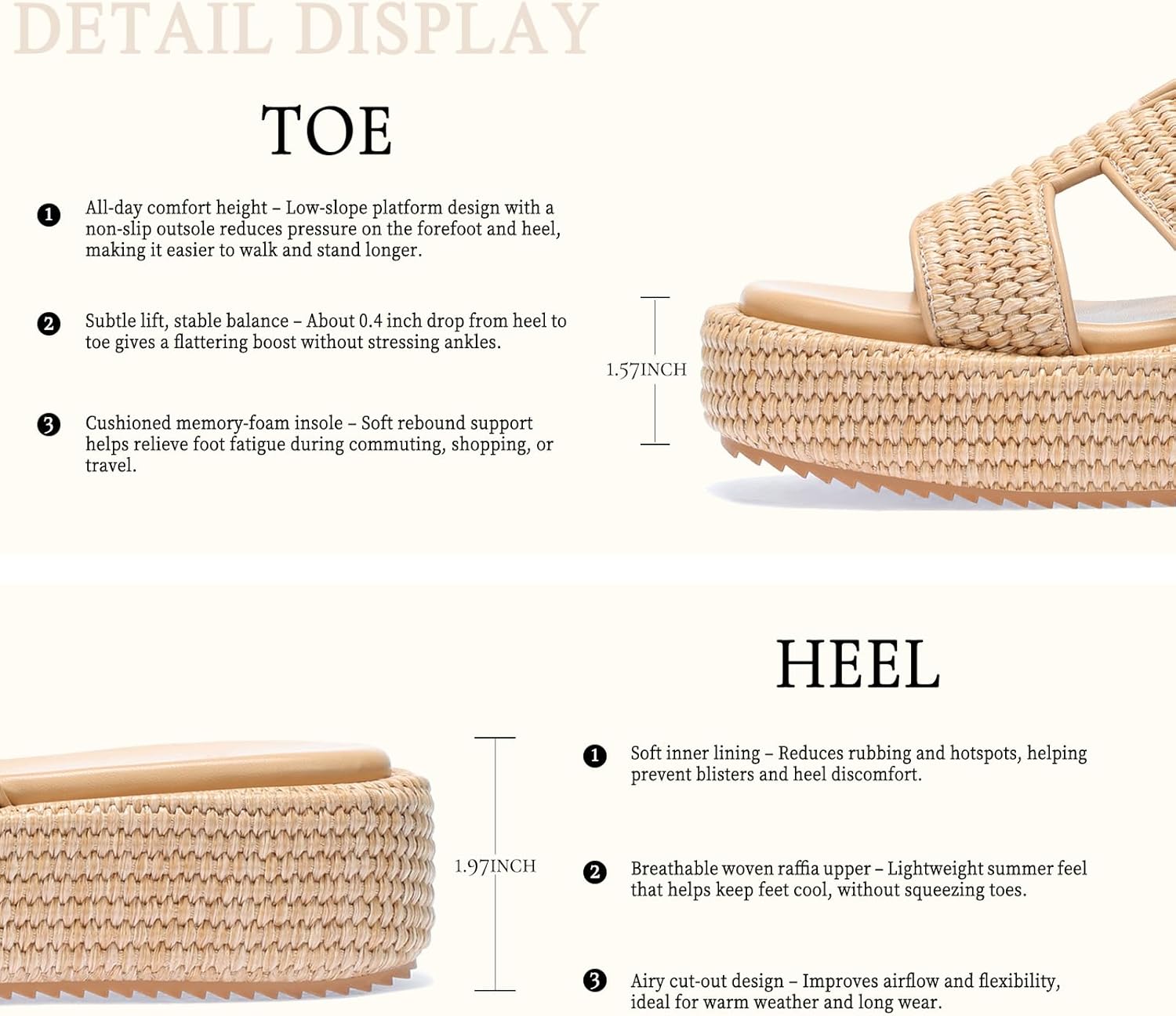 Monrovia Raffia Platform Sandals for Women Slip-On Espadrille Wedges Slides, Flatform Woven Straw Summer Vacation Beach Shoes - Image 5