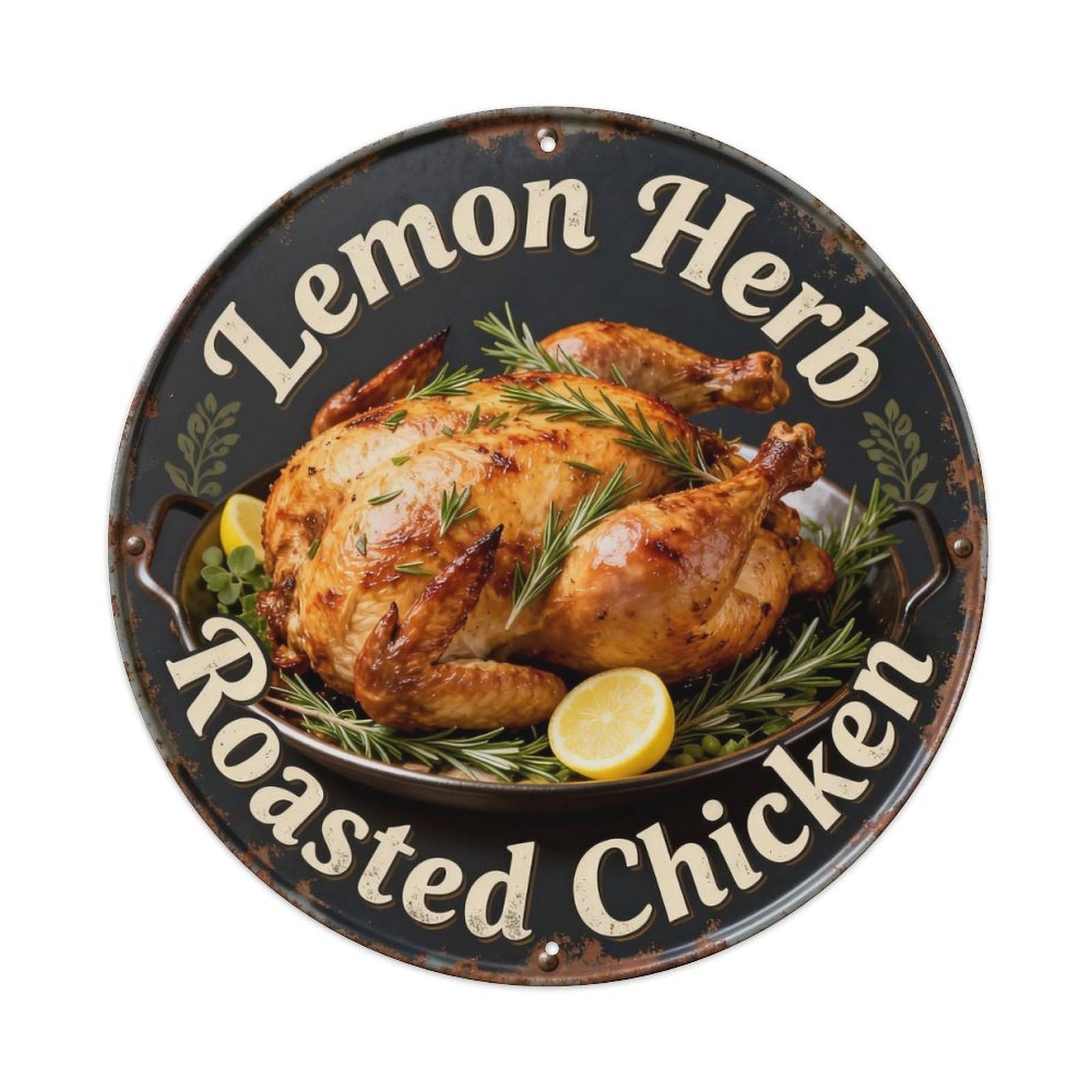 Lemon Herb Roasted Chicken Metal Tin Sign Plaque