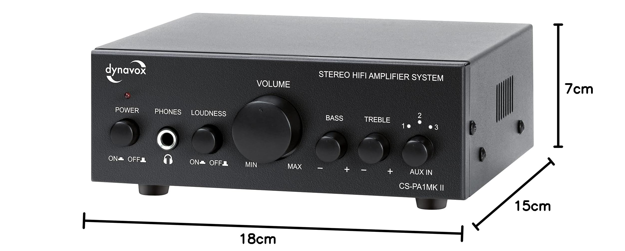 Dynavox CS-PA1 MK II Mini Stereo-Verstärker, Klangregelung Bass Hochton, 3,5 mm Klinke Kopfhörer, schwarz