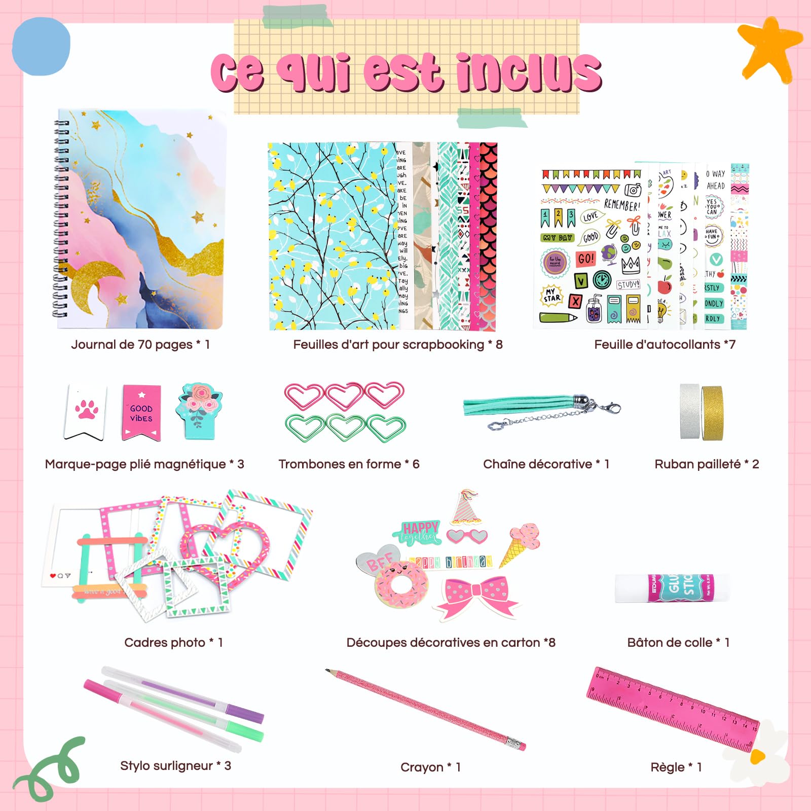 Kit Scrapbooking 230 Pezzi - Stickers Vintage, Carta Washi, Quaderni, Per Journaling E Fai Da Te - Foto 8