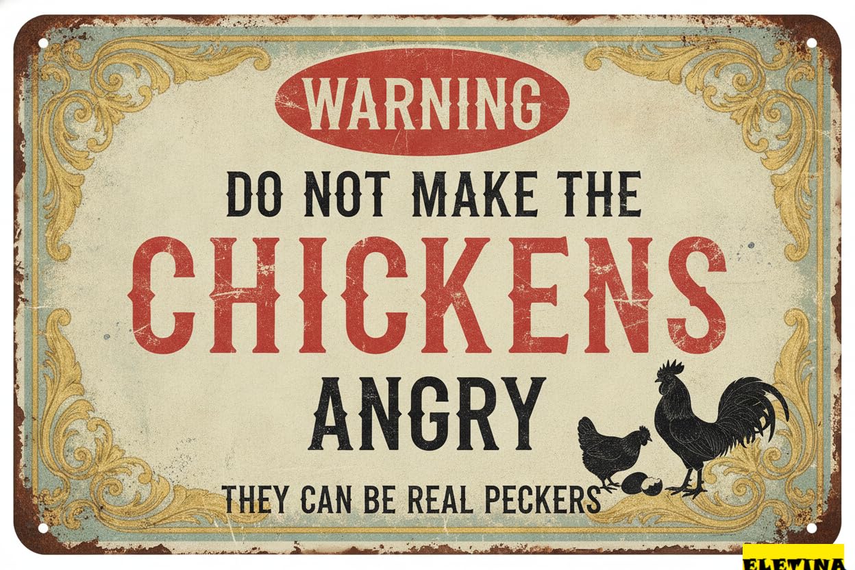 Personalized Sign for Man Cave Funny Chicken Metal Chicken Coop Warning Barn Gift Angry Chickens Can Be Real Peckers Farm Decor 8x12 Inchse Private Property Decorative
