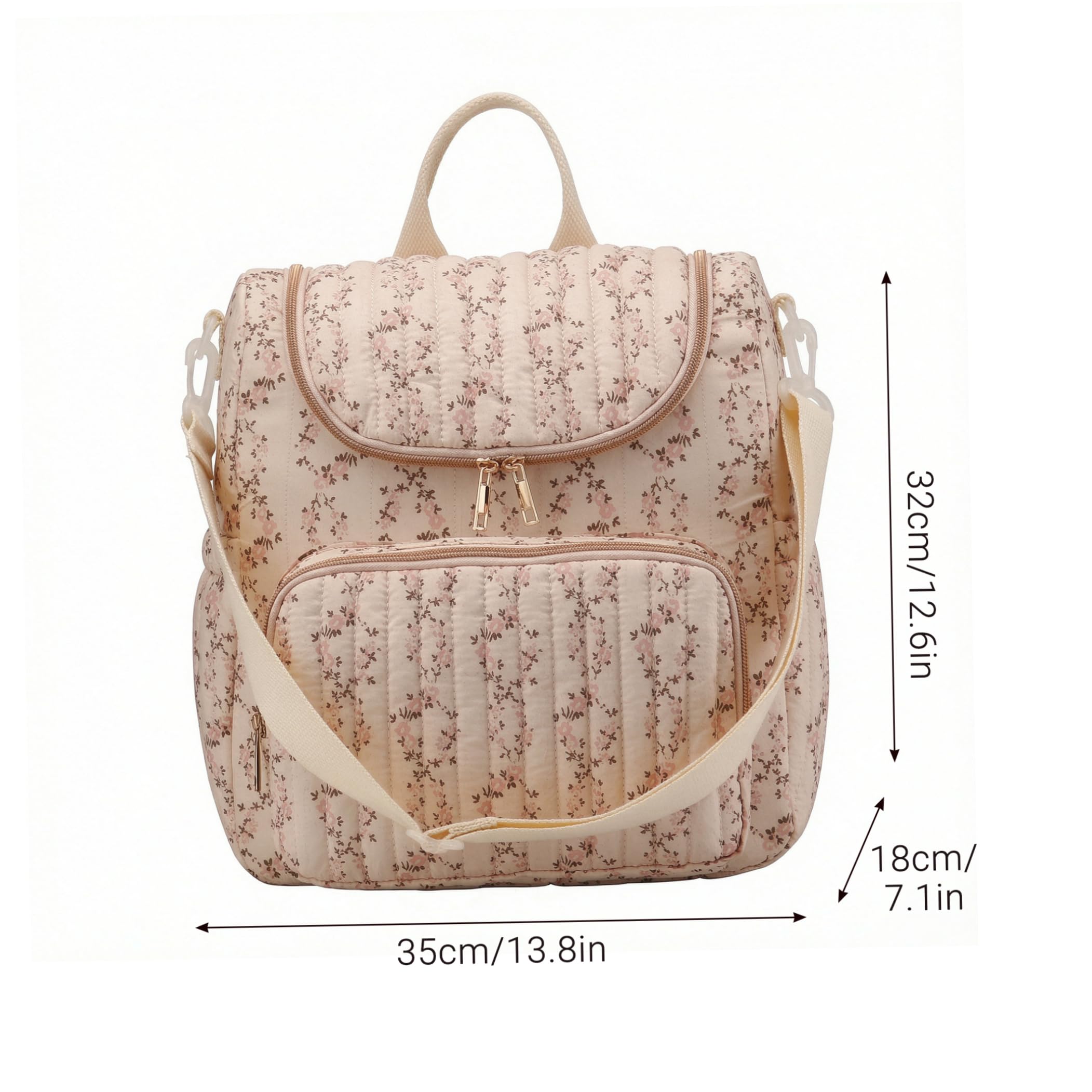 Mochila para pañales con diseño floral y cremallera para mamá