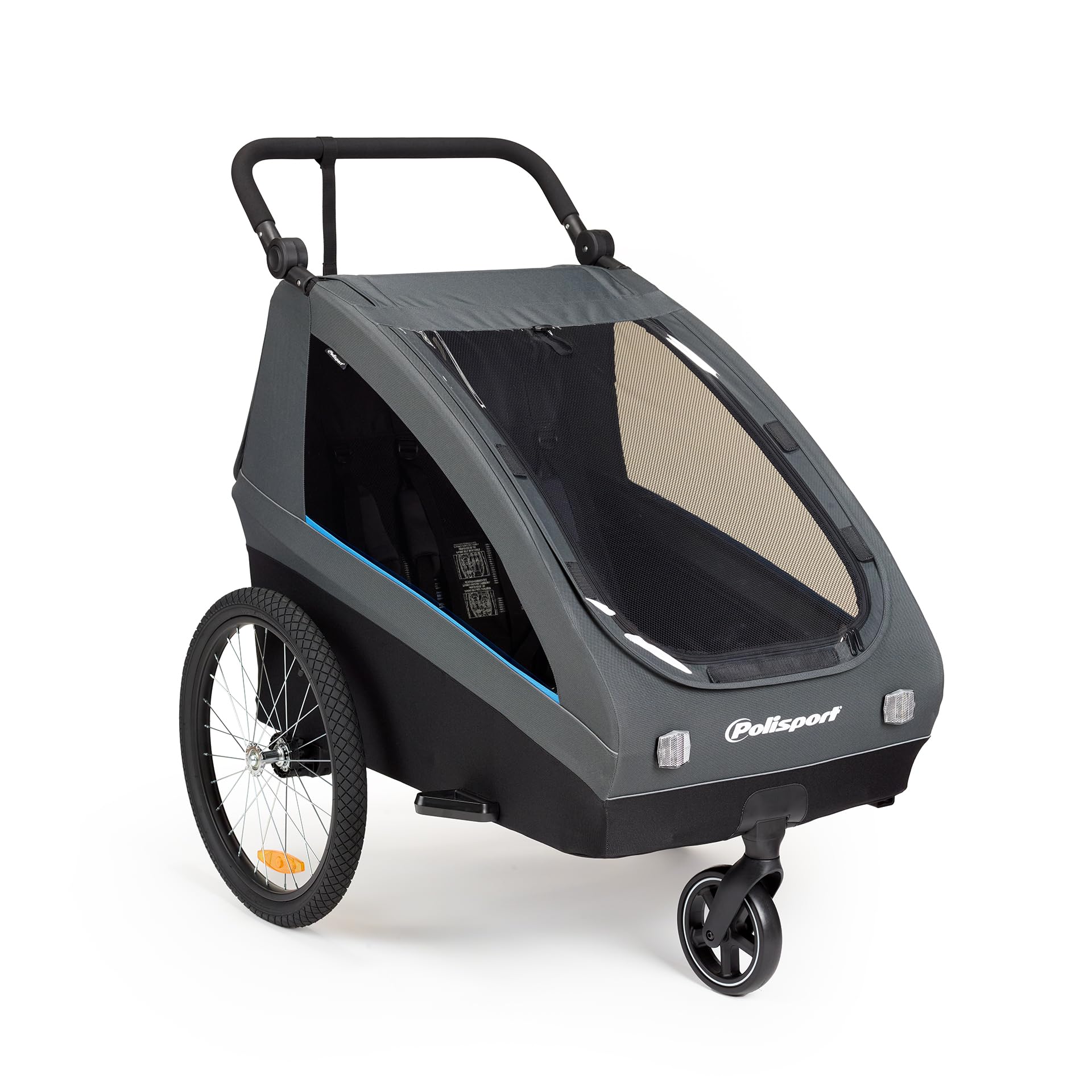 Polisport Rimorchio Bici Bambini 2 in 1 con Passeggino, Nero/Grigio
