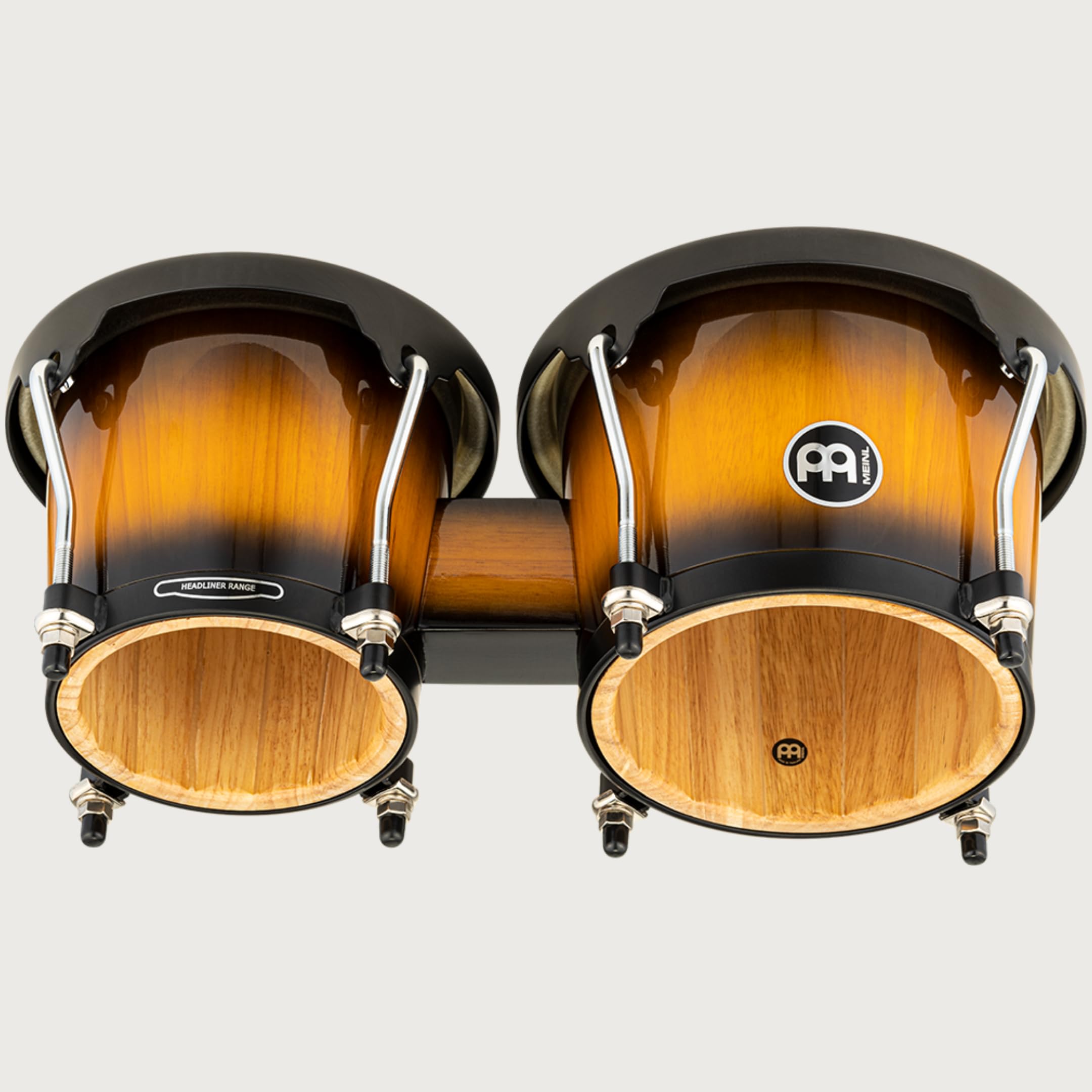 Meinl Percussion Bongos Headliner Wood - 2 Handtrommeln mit 6,75 und 8 Zoll - inkl. Stimmschlüssel - Siam Eiche, Vintage Sunburst (HB100VSB)