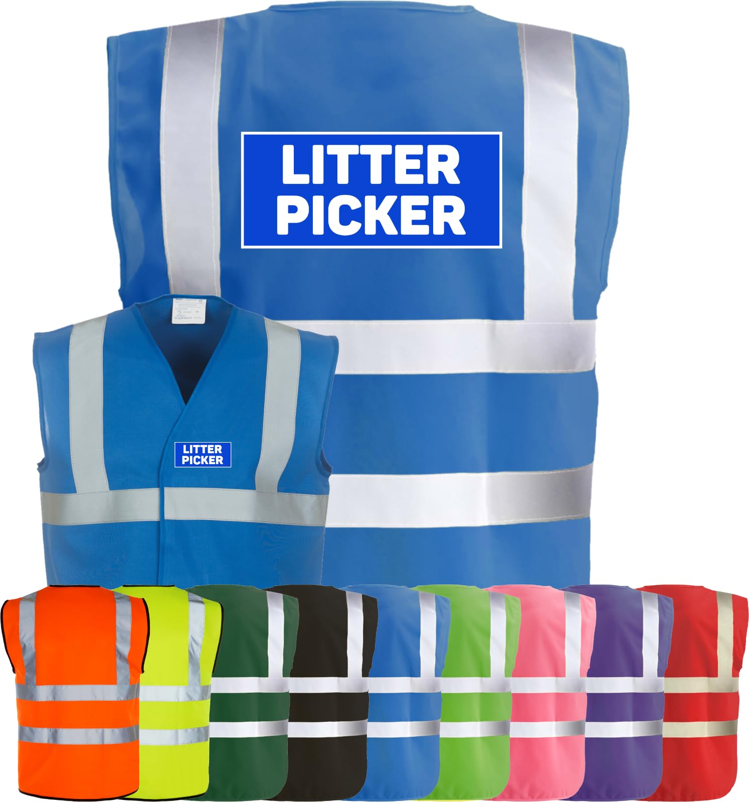Corporate Togs LITTER PICKER Printed Hi-Vis Vest - High Visibility Safety Vest Tabard, Brace Hi-Vis Strips, Fastening Waistcoat | Protective Safety Wear