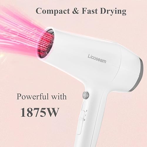Miniatura 6 de Hair Dryer, 1875W Compact Hair Blow Dryer, with Diffuser and Concentrator, White