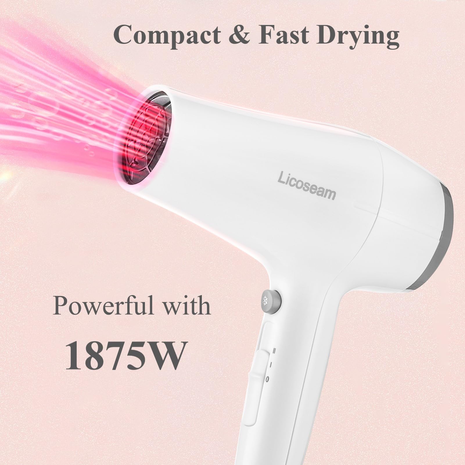 Hair Dryer, 1875W Compact Hair Blow Dryer, with Diffuser and Concentrator, White
