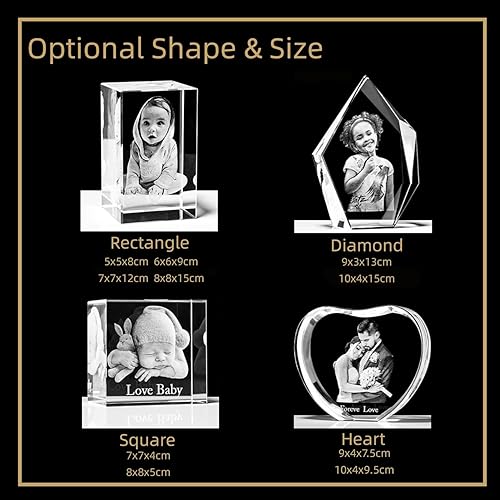 Miniatura 3 de Foto de cristal 3D personalizada, regalo romántico para hombres y mujeres, marcos de fotos de cristal grabados personalizados, regalos para el día