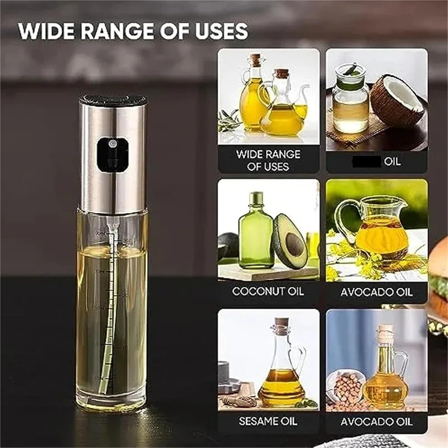 Oil Spray Bottle, Glass Oil Sprayer For Cooking Spray Mister For Salad BBQ Kitchen Baking Empty Vinegar Bottle,for Salad Making, Baking(Silvery-4PCS)