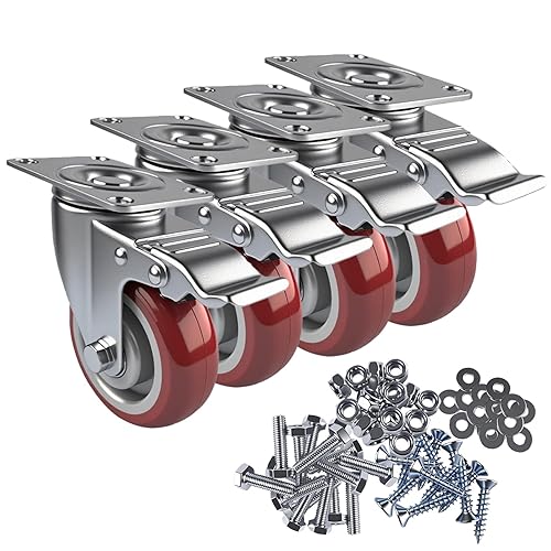 Juego de 4 ruedas de 4 pulgadas resistentes con frenos, ruedas giratorias de 360 grados con cerradura para muebles, mesa, carrito y banco de