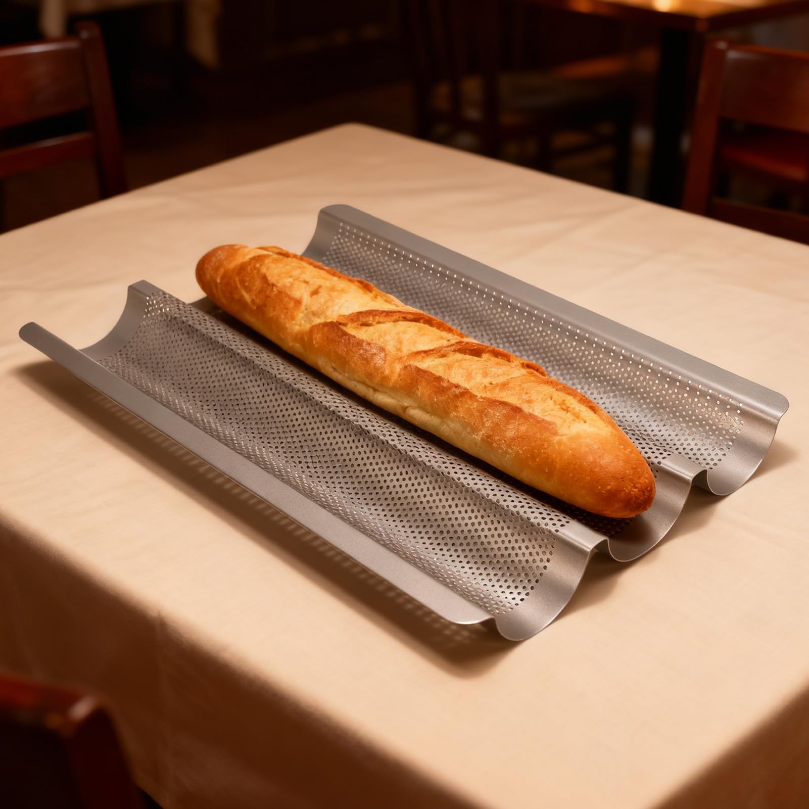 Sartenes para Pan Francés Antiadherentes Perforadas, 3 Bandejas para Hornear Pan, Acero Inoxidable para Cocina Casera