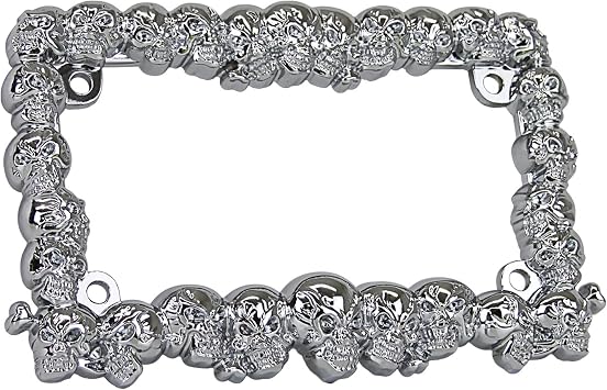 LPF270-C 3D Skulls Style Zinc Metal Chrome Finished Motorcycle License Plate Frame