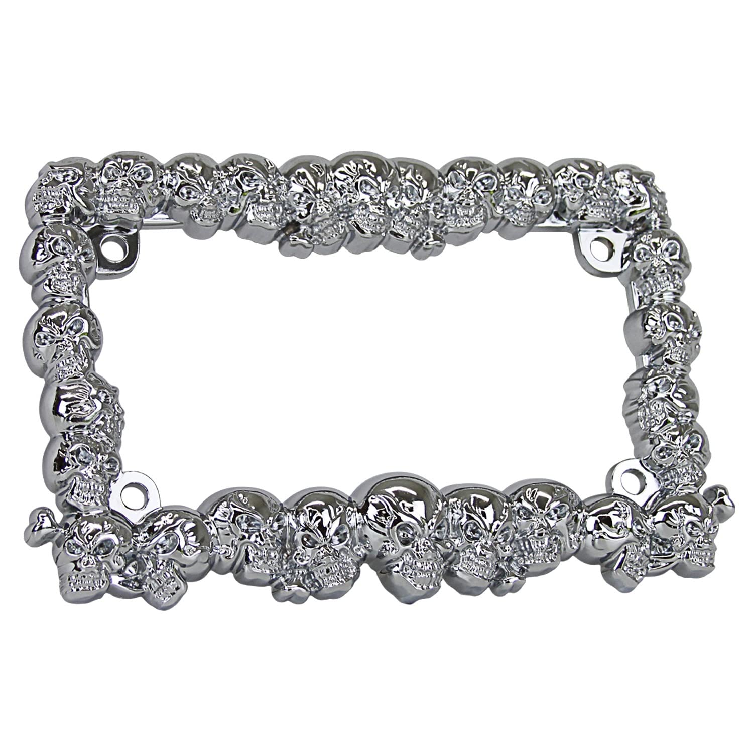 TC Sportline LPF270-C 3D Skulls Style Zinc Metal Chrome Finished Motorcycle License Plate Frame