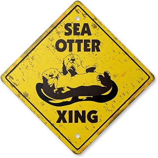 Sea Otter Vintage Crossing Sign Zone Xing | Indoor/Outdoor Plastic | 14" Tall Rustic Sealife Ocean Animal Lover Diver