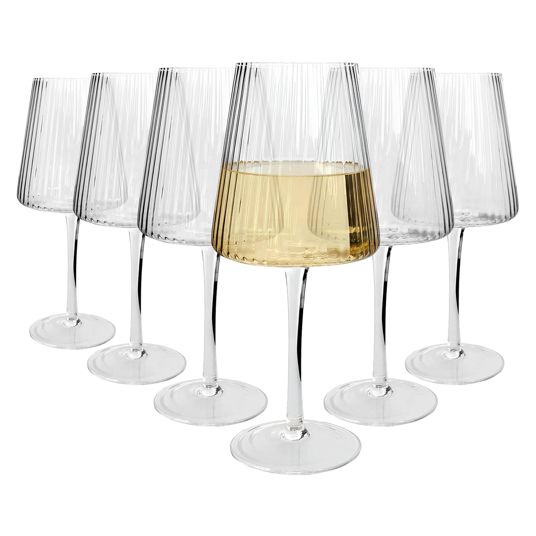 Argon Tableware Chelsea Optic Crystal White Wine Glasses 480ml - Pack of 6, Lead-Free Crystal Wine Glass Set, Art Deco Design with Optic Detail, Tulip Bowl, Gift Boxed Glassware