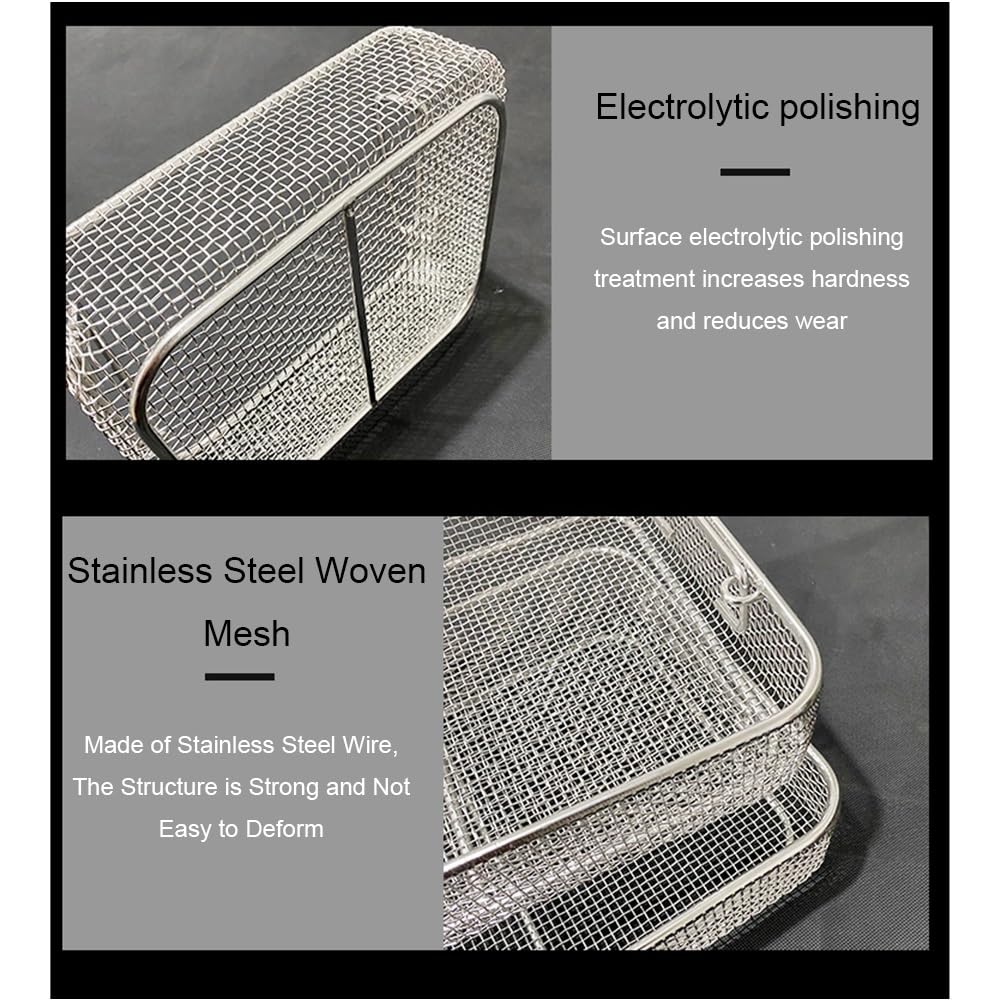 Bandeja de esterilización, cesta de malla de acero inoxidable para instrumentos médicos y dentales, diseño perforado, 34 x 25 x 7 cm, duradera y fácil de limpiar