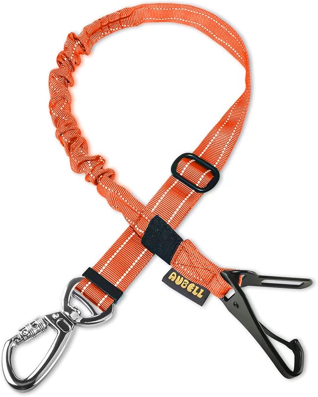 Cinto de Segurança para Cães AUBELL com Elástico e Mosquetão 360° Laranja