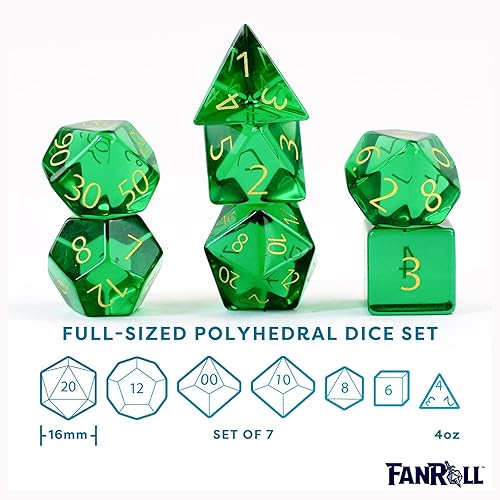 Miniatura 2 de FanRoll - Juego de dados DND con piedra natal de 0.630 in esmeralda de mayo grabada, dados de juego de rol para Calabozos y Dragones