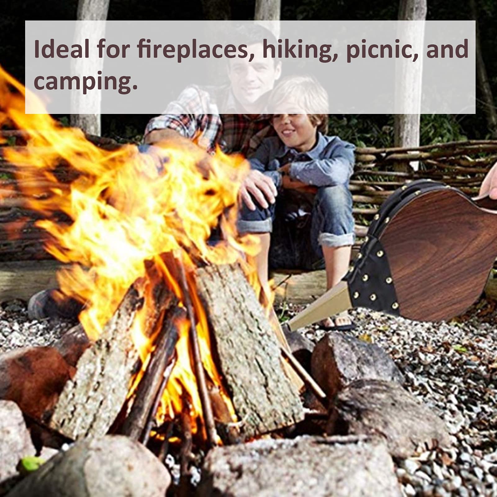 Goshyda Fuelle para Chimenea, soplador de Aire Manual portátil de Madera, Cuero sintético Resistente al Calor, Ideal para chimeneas, Senderismo, Picnic, Camping