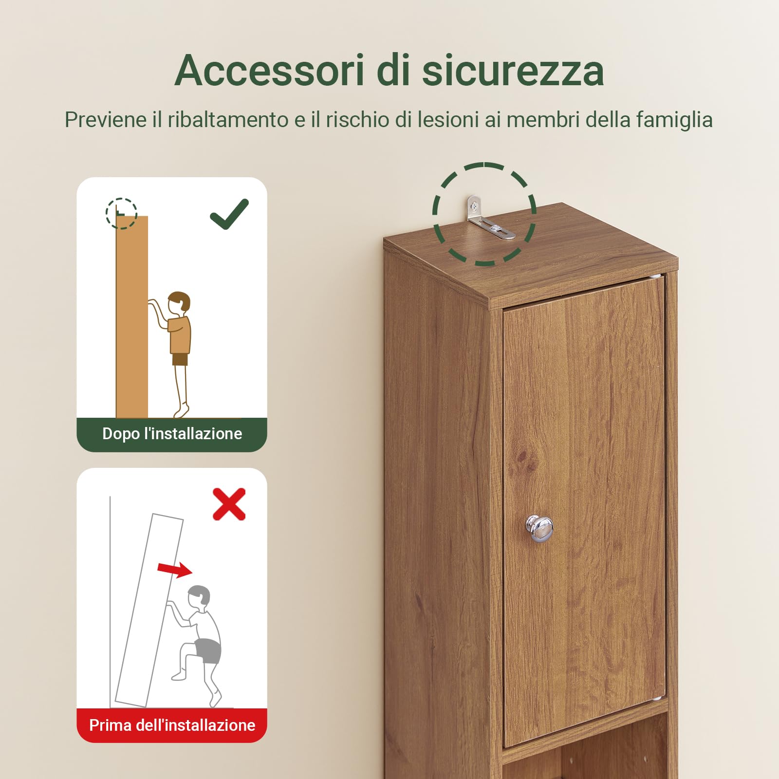 SoBuy Mobile Bagno Stretta – Colonna Bagno Idrorepellente, Alto con Ripiani Regolabili e Cassetto – Armadietto Salvaspazio di Legno, Colore legno, 20x180x20cm, BZR34-II-PF