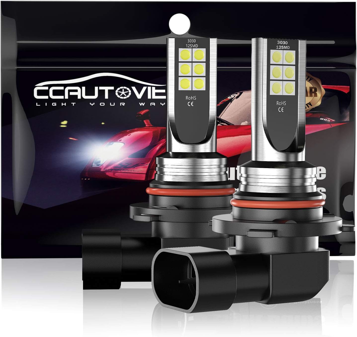 CCAUTOVIE Car LED Fog Light Bulbs Daytime Runing Lights DRL 60W 6000K White (9005/HB3)