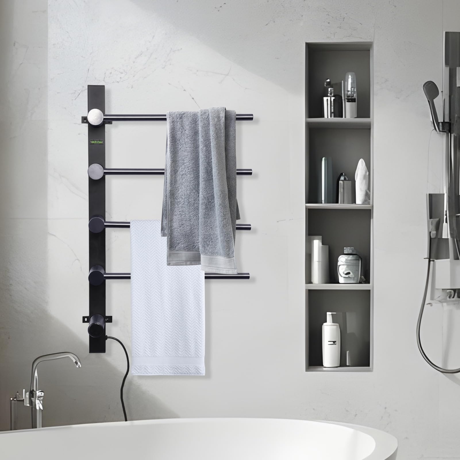 Towel Rack Warmer | 4 Wall Mounted Heated Towel Rack | Display Bathroom Towel Warmer with Timer, Electric Towel Heater for Hotel Gym