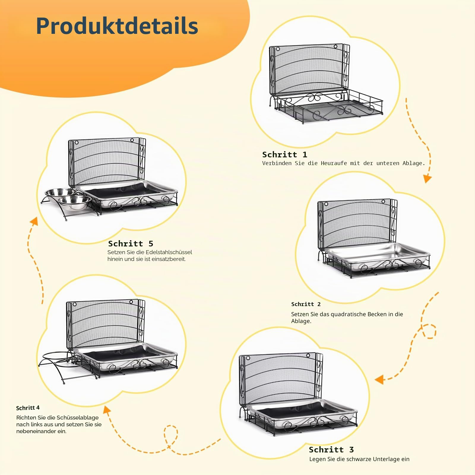 3‑in‑1 Heufutterautomat aus Metall ideal für Kaninchen, Hasen | Praktischer Heuraumhalter mit Kotschale und Futternäpfen, platzsparend & stabil für Meerschweinchen sowie Hamster