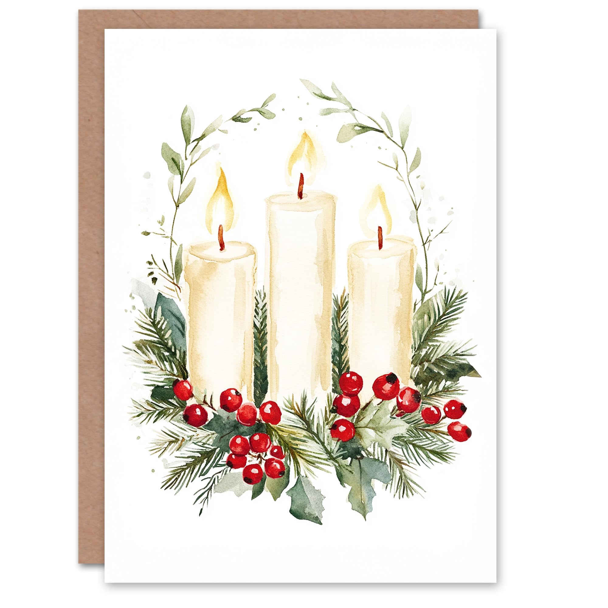 Artery8 Pillar Candles Holly Wreath Festive Blank For Him Or Her Art Xmas Festive Christmas Card