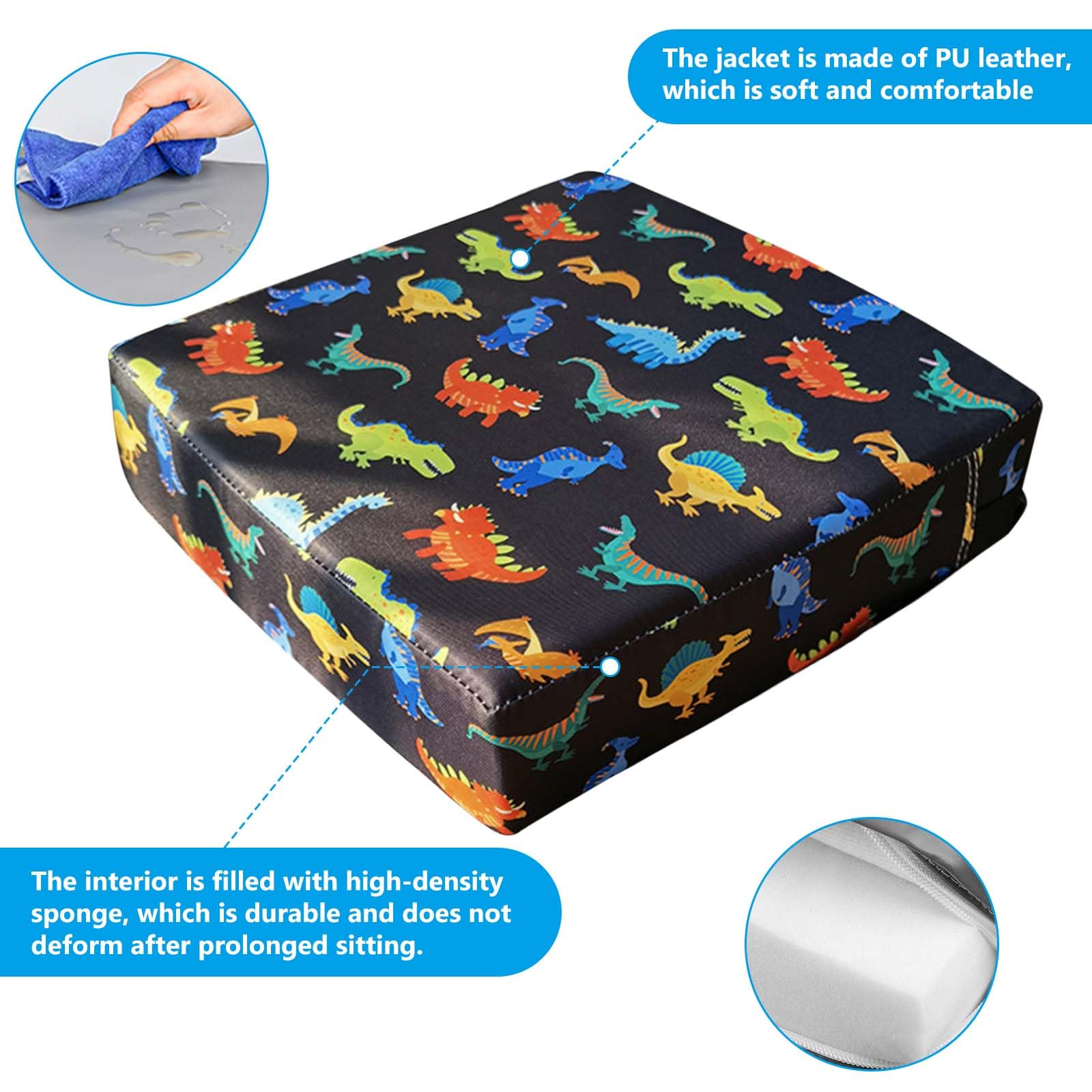 Seduta rialzata per bambini, 10 cm, impermeabile, in tessuto Oxford per bambini, con fibbia di sicurezza, lavabile, smontabile, quadrato, per casa, in viaggio (nero)