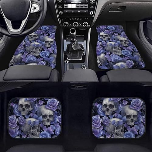 Liuqpwys Purple Skull Rose Car Floor Mats All Weather for Additional Protection 