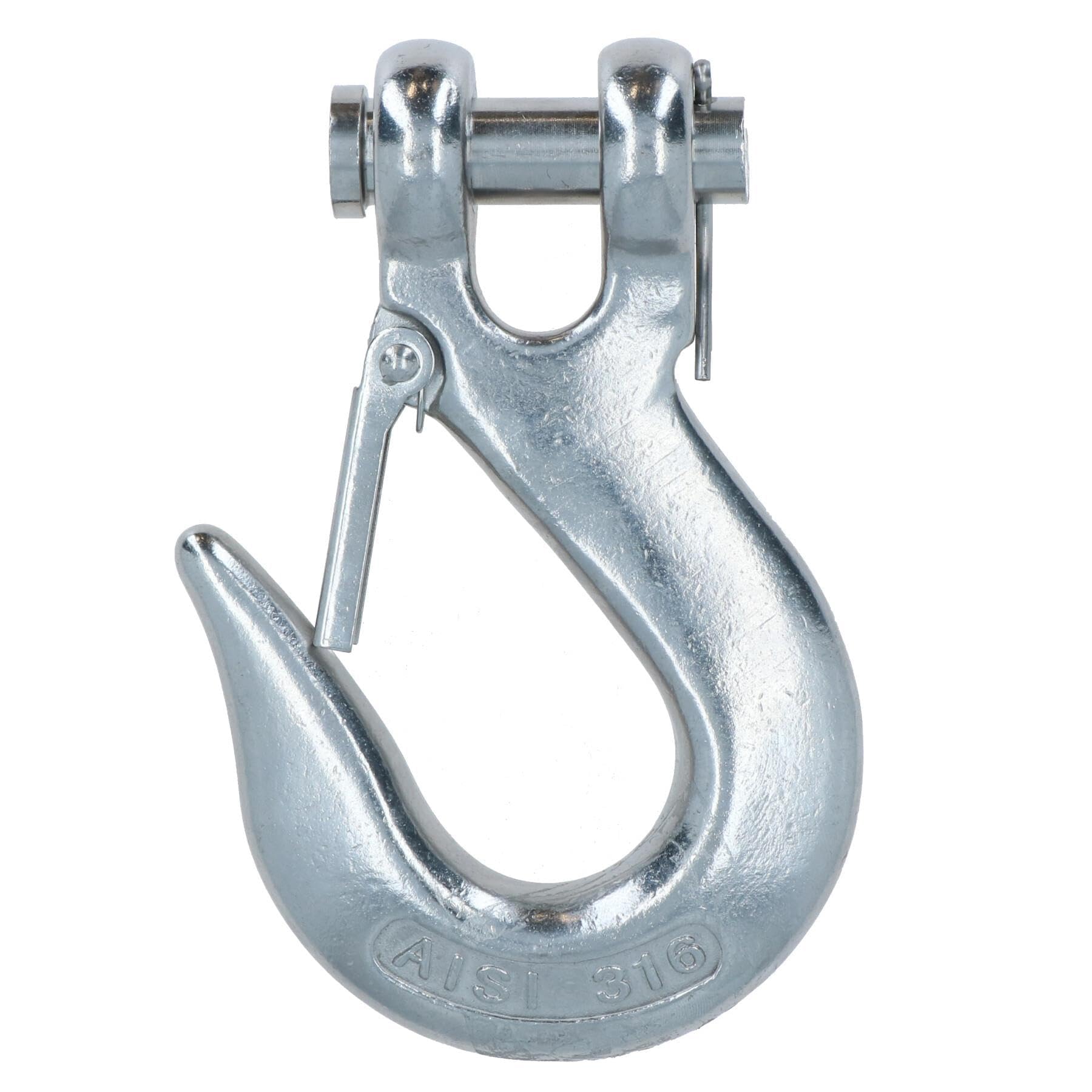 Clevis - Gancio antiscivolo con chiusura di sicurezza, in acciaio inox, per sollevamento catena da 12 mm, 4 pezzi