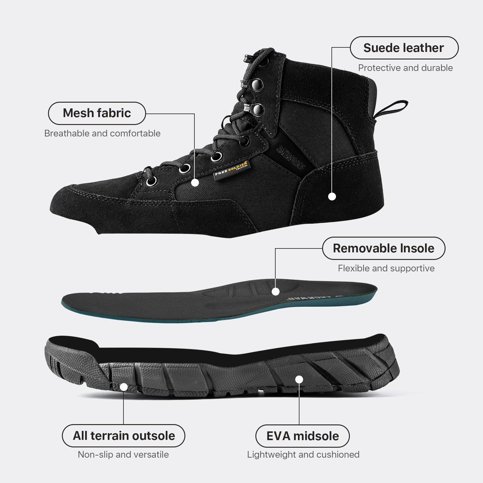 FREE SOLDIER Herren Stiefeletten Ultralight Military Tactical Arbeit Stiefel Knöchelhoch 6" Inch Zoll Spitze bis atmungsaktiv Desert Boots