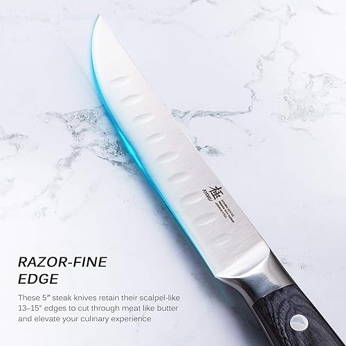 Miniatura 24 de KYOKU Gin Series - Juego de 4 cuchillos para carne de 4.5 pulgadas, cuchillos de cocina japoneses VG10 de acero inoxidable Damasco con cuchillas