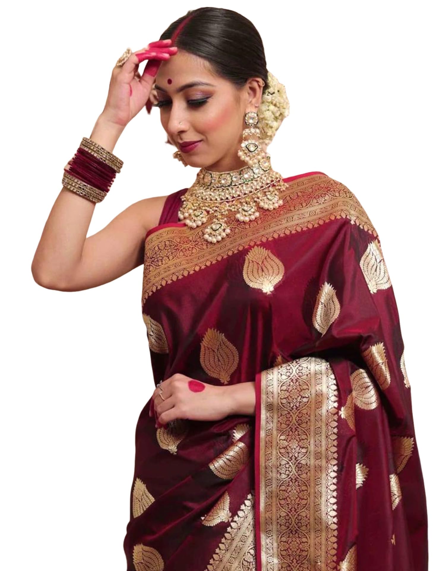 SIRIL Women's Banarasi Kanjivaram Soft Silk Jacquard Saree with Unstitched Blouse Piece