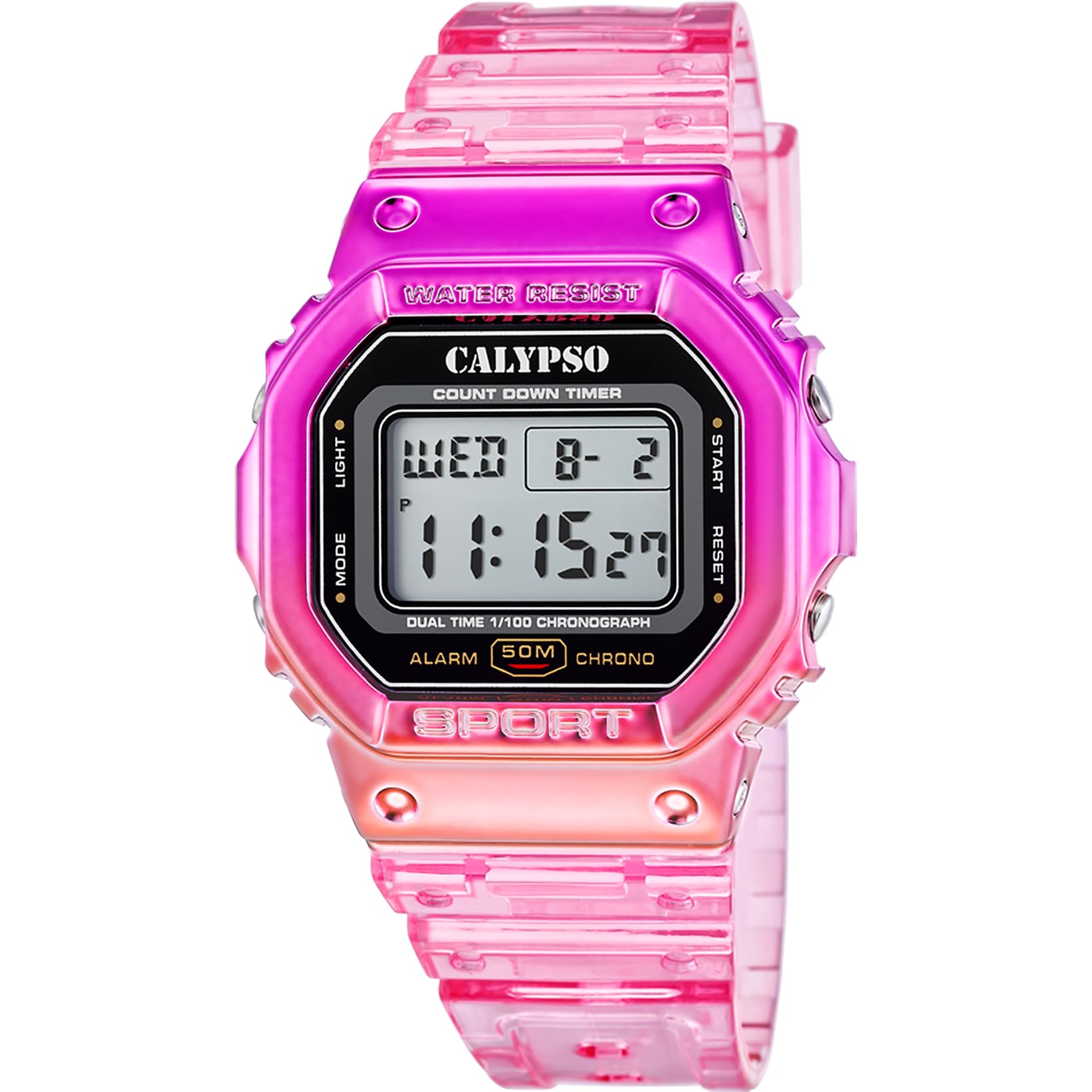 Calypso Digital Metallic Rose Watch on wrist