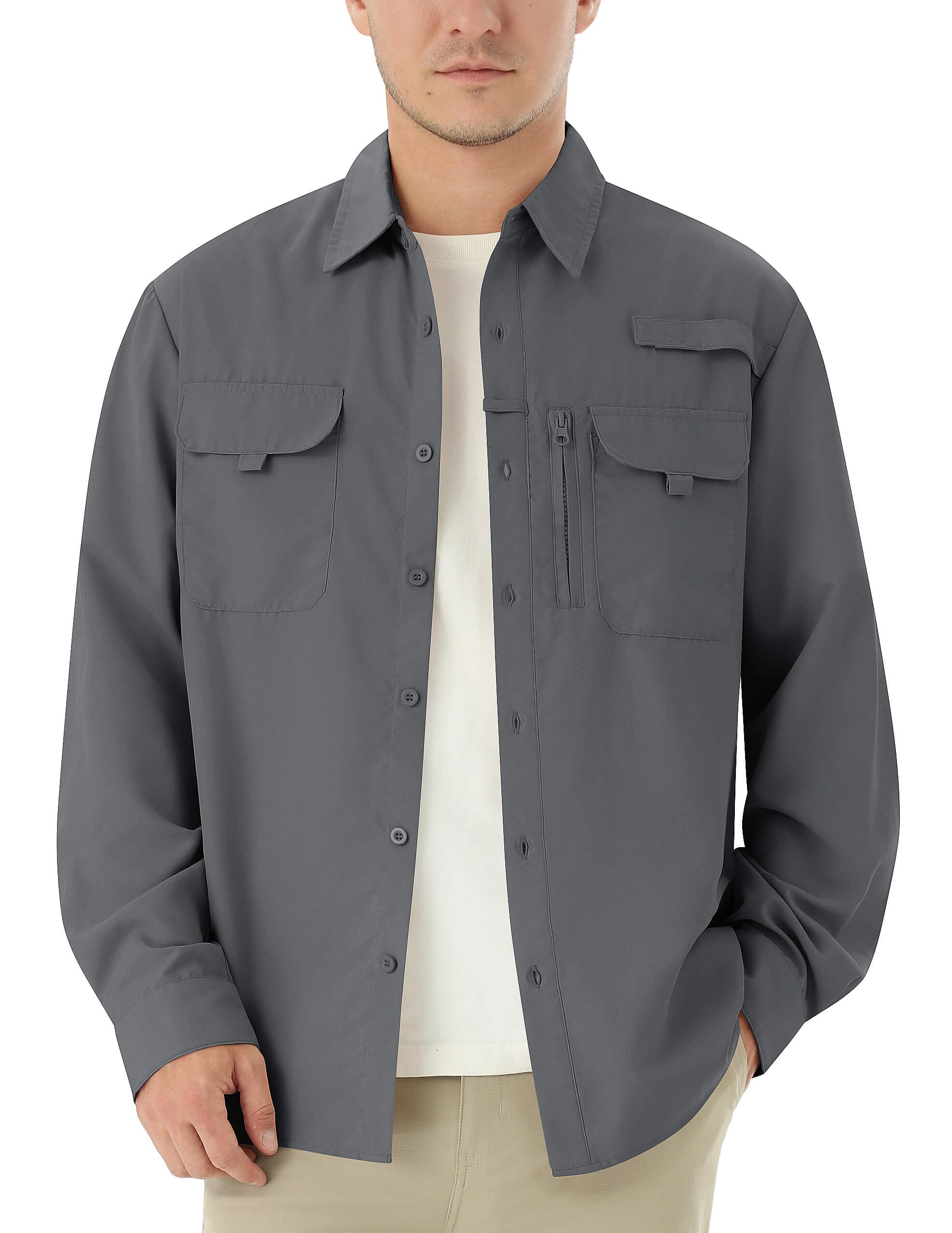 Camicia Uomo Casual Outdoor per Escursionismo e Pesca, Camicia Protezione Solare UPF 50+ Asciugatura Rapida, Camicia Tecnica Traspirante Manica Lunga per Trekking Viaggio