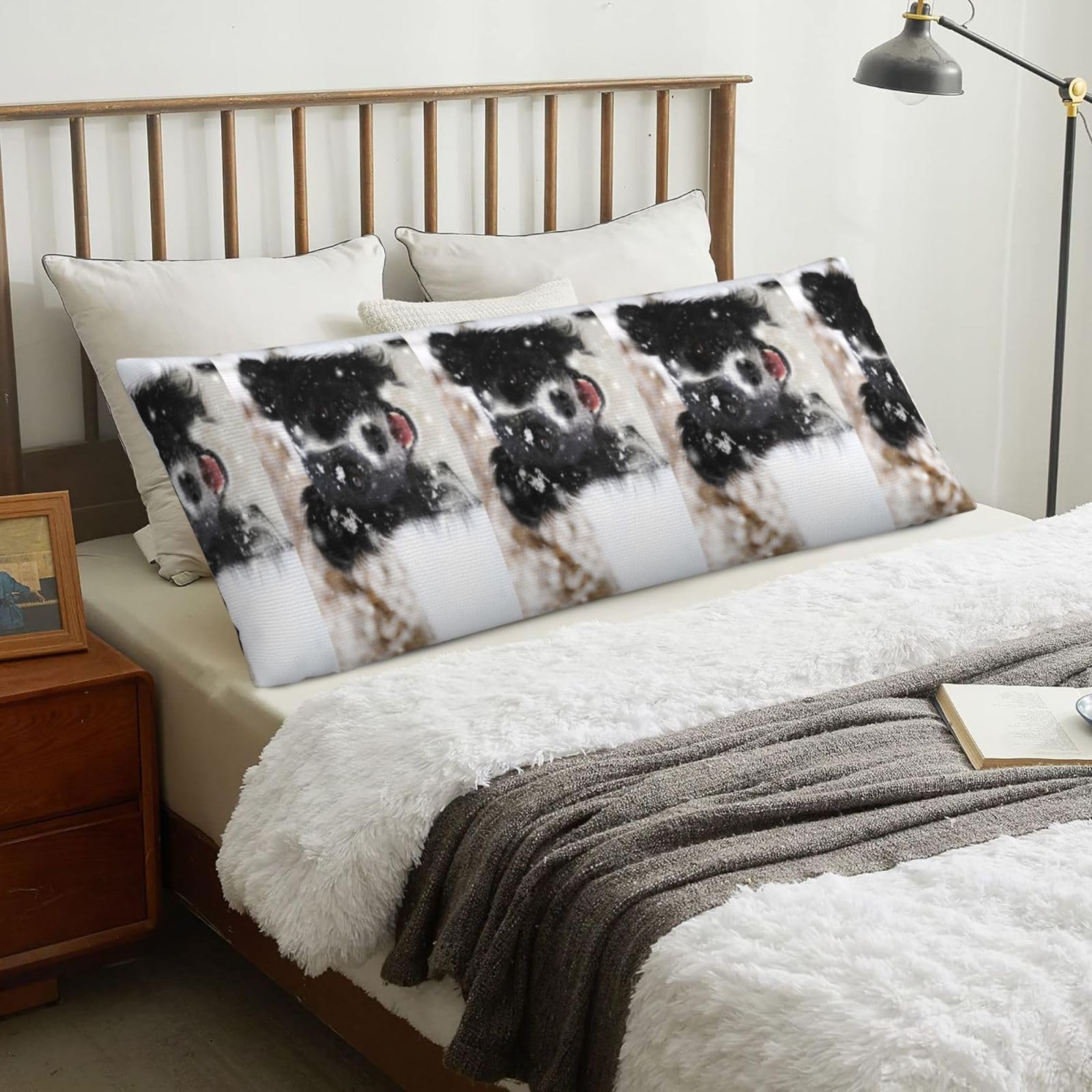 Border Collie Snow Dog, Body Pillow Cover with Zipper,Long Body Pillowcase 20 x 60 in