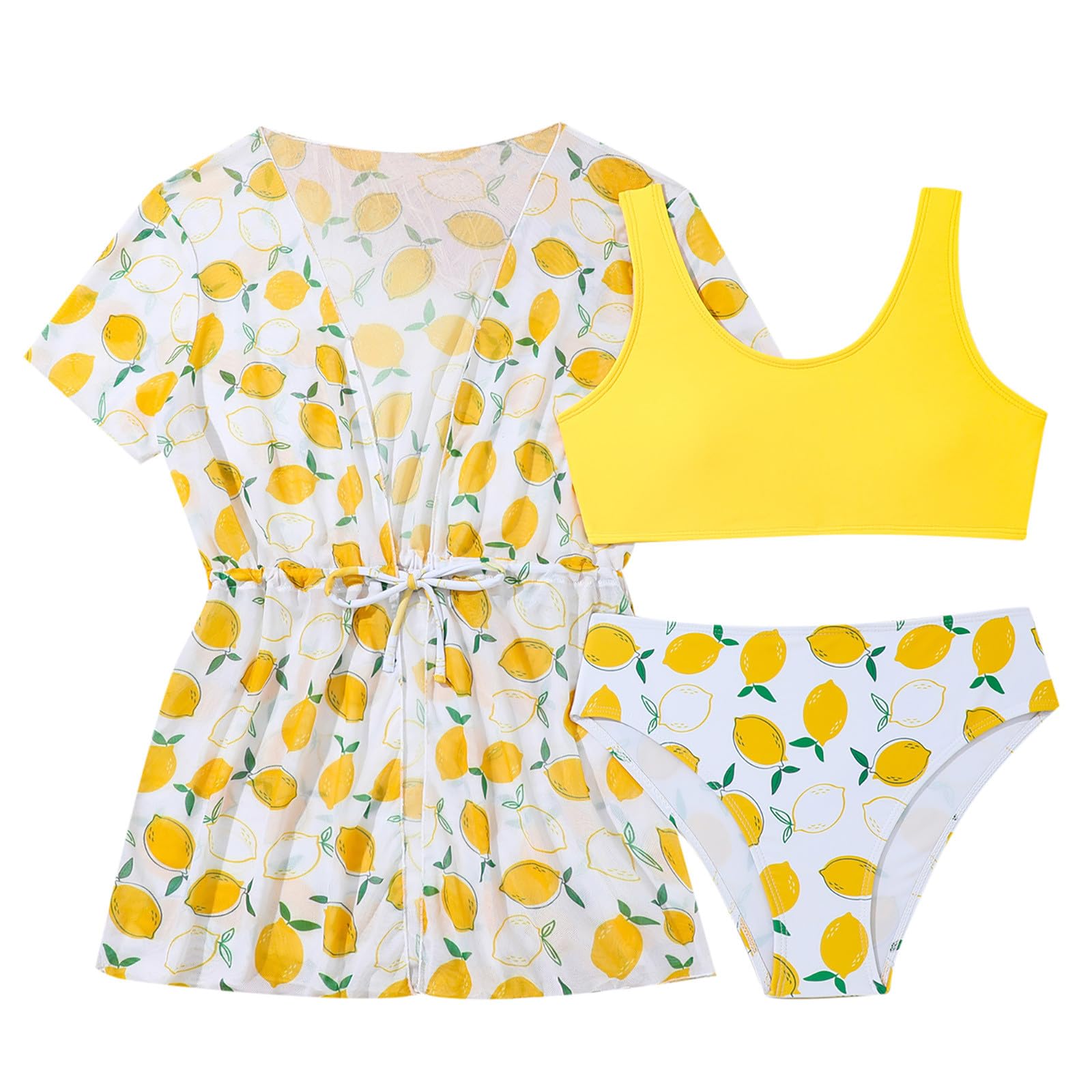 Cokbyavla Girls Bathing Suits Cute Cutout Bikini Sets,Kids Bikinis 3 Piece Girls Boy Shorts Swimsuit Swimsuits for Teens 12-14 Bathing Suit for Girls 12-14 Kids Age 10 Bi(63Yellow,13-14 Years)