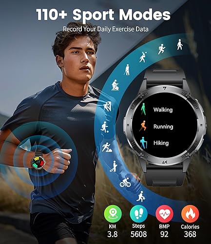 Miniatura 7 de LIGE Reloj inteligente militar para hombre, iPhone, Android, 1.43 pulgadas, HD, amoled, resistente, 110+ modos deportivos, IP68, impermeable,