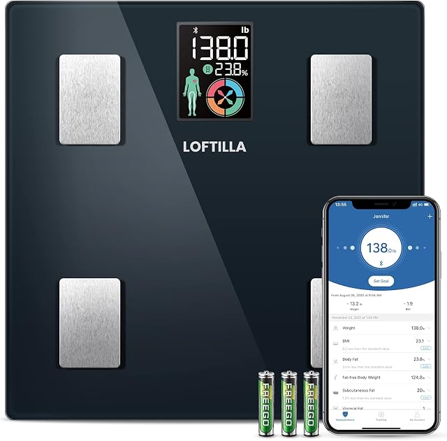 LOFTILLA Weighing Scales, Scales for Body Weight with Body Fat and Water Weight, Body Fat Scale, Digital Bathroom Scales, 396 lbs/180 kg Scale with Smartphone App