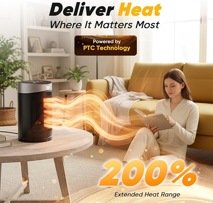 Calefactor Eléctrico Portátil Cerámico PTC 1500W con Termostato y Control Remoto miniatura 5