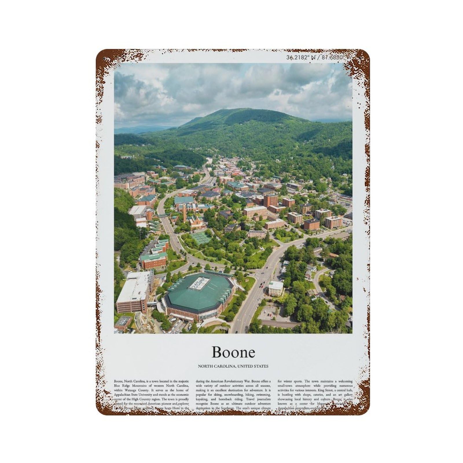 xiaoxiaoshen Boone North Carolina, United States, USA City Scenery Wall Decor Art Metal Tin Poster Modern Home Decor Art Home Bar Shop Decorations Vintage Sign 40x30cm