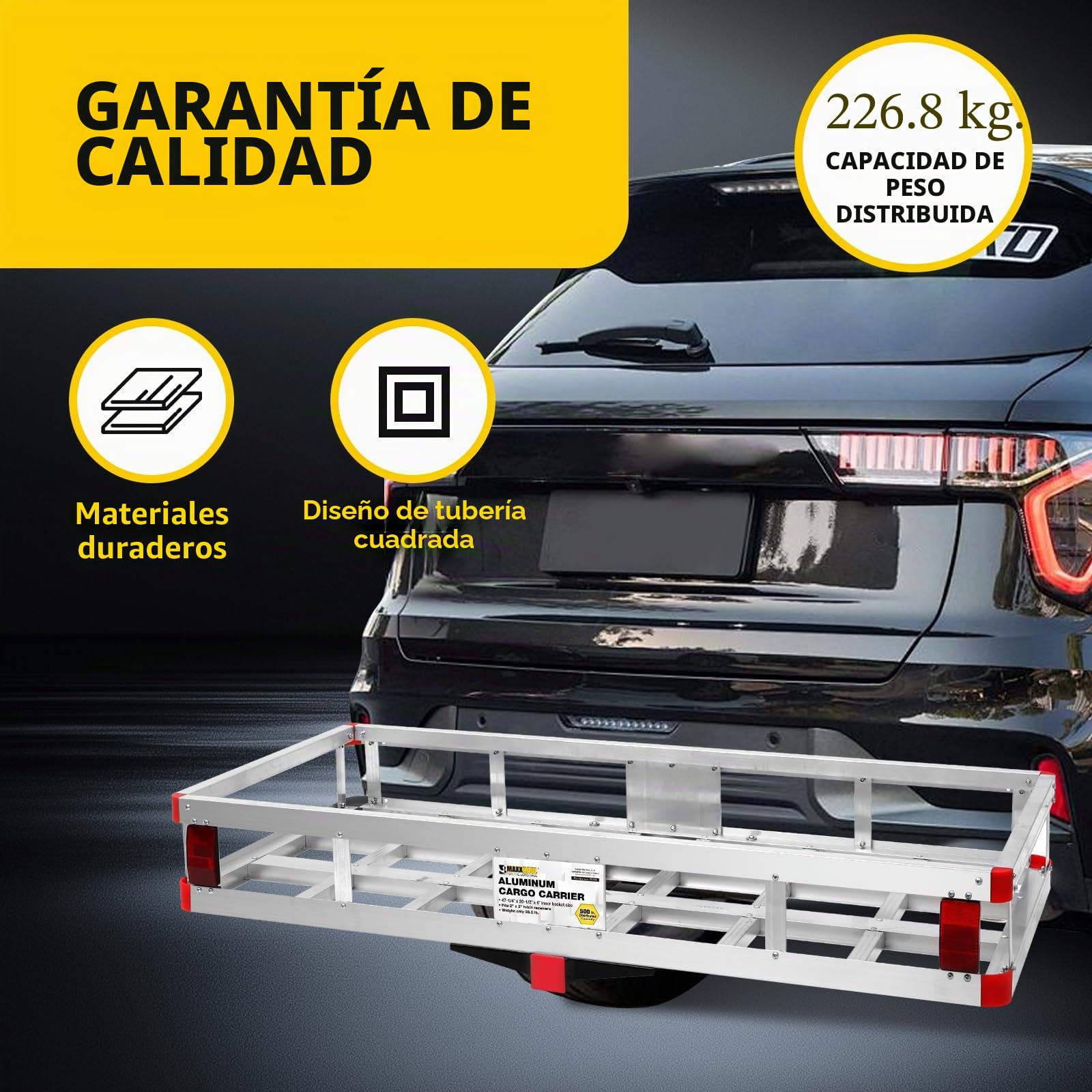 MaxxHaul 50881 - Transportador de Carga de Aluminio con Tensor de Enganche, Soporte de Enganche de Remolque para caravanas, Camiones, SUV, Furgonetas, automóviles con Receptor de Enganche de 2