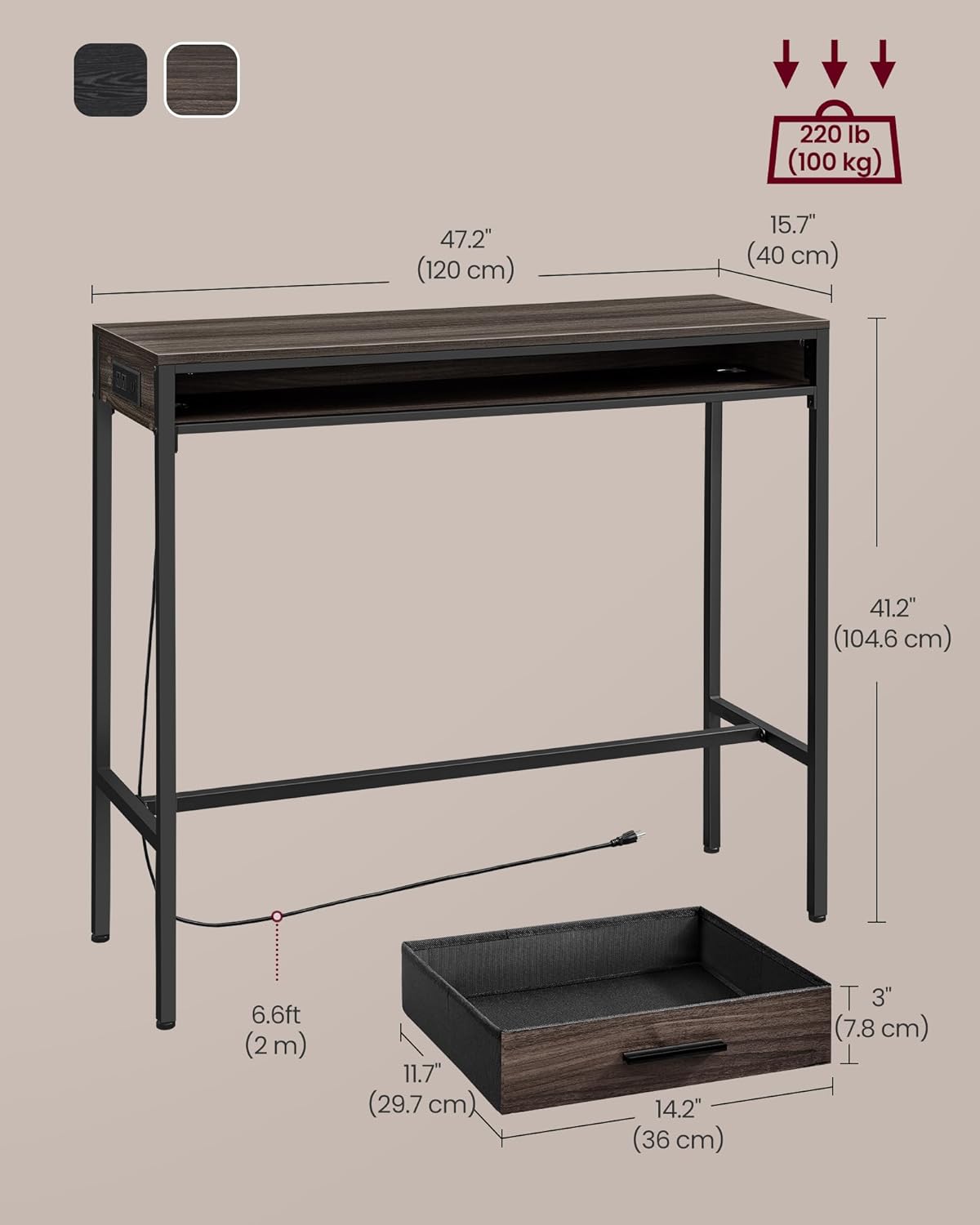 Dimensions diagram of the VASAGLE Bar Table