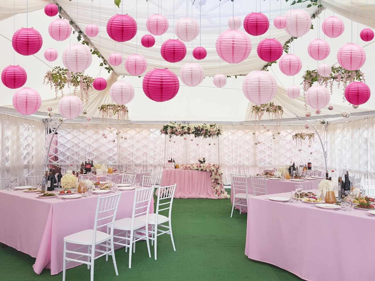 ADLKGG Pink Paper Lanterns Decorative, Hanging Round Paper Lanterns Indoor Outdoor for Valentines Day Decorations Graduation Wedding Birthday Baby Showers Tea Party Decorations, 21pcs