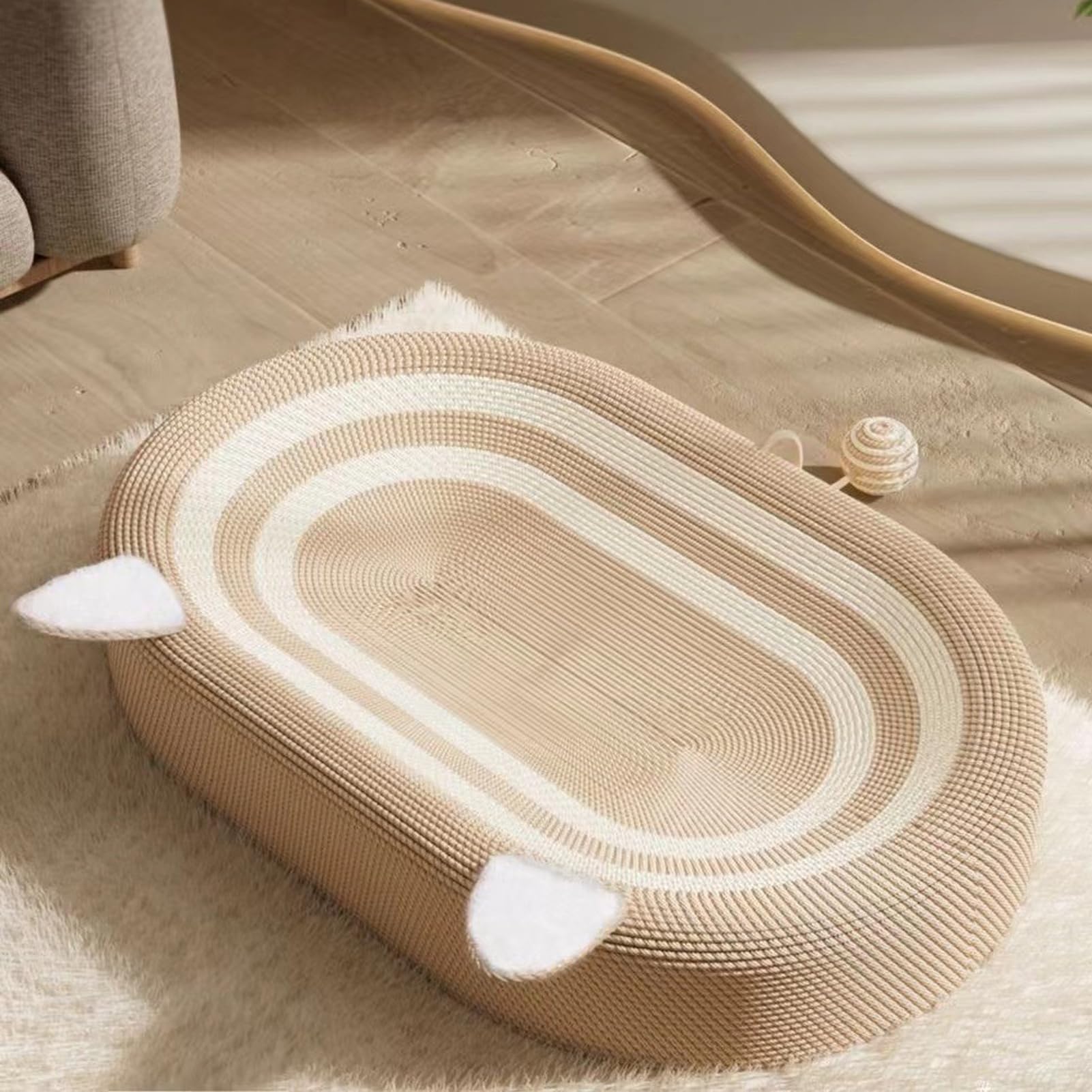 لوح خدش للقطط من دوركو 3 في 1 من السيزال، وسادة خدش للقطط في الاماكن المغلقة، لوح خدش بيضاوي للقطط والاثاث، قاعدة مضادة للانزلاق متحركة