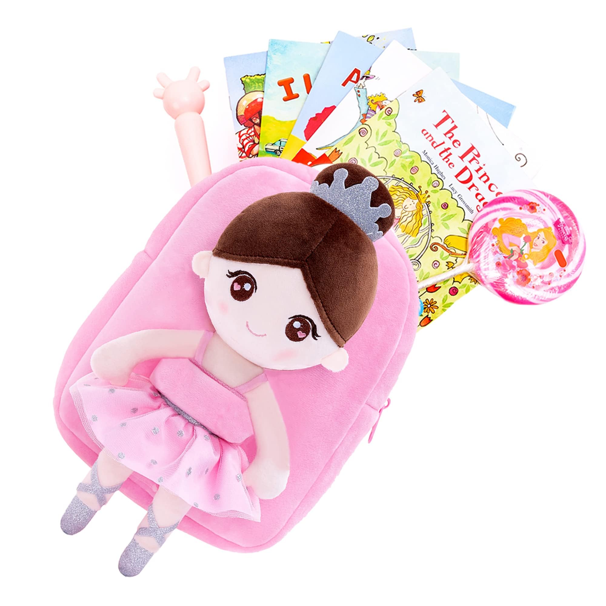 Gloveleya Toddler Backpack with Plush Ballerina Doll Soft Kids Backpack for Girls Preschool Bag Birthday Holiday Gift Ballet