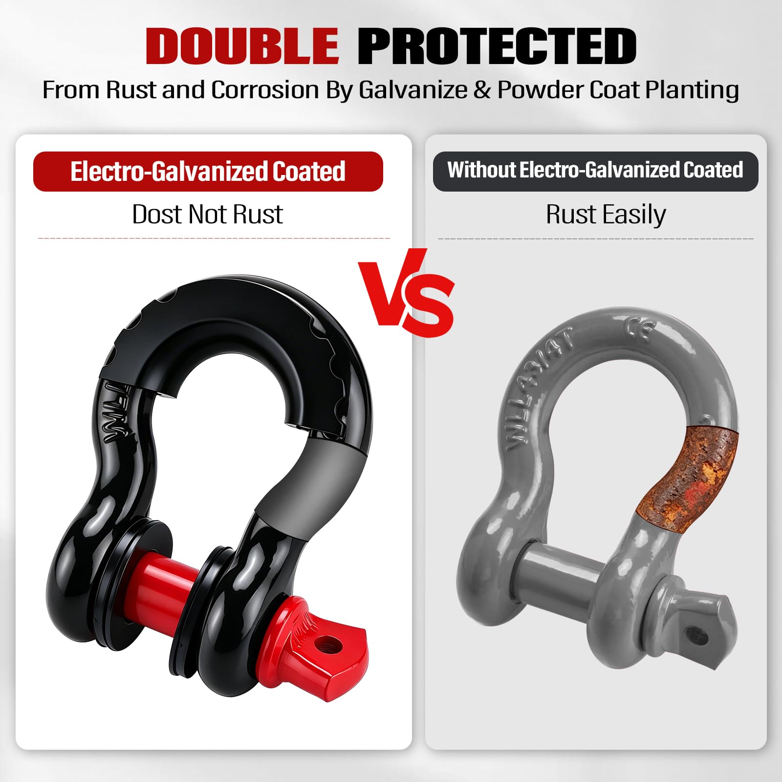 BOOMSTART Grillo da traino da 4,75 t, 19 mm, grande grillo in acciaio zincato, 4 pezzi con bullone a vite, gomma protettiva, anello a D offroad, per traino e sollevamento auto (nero e rosso)