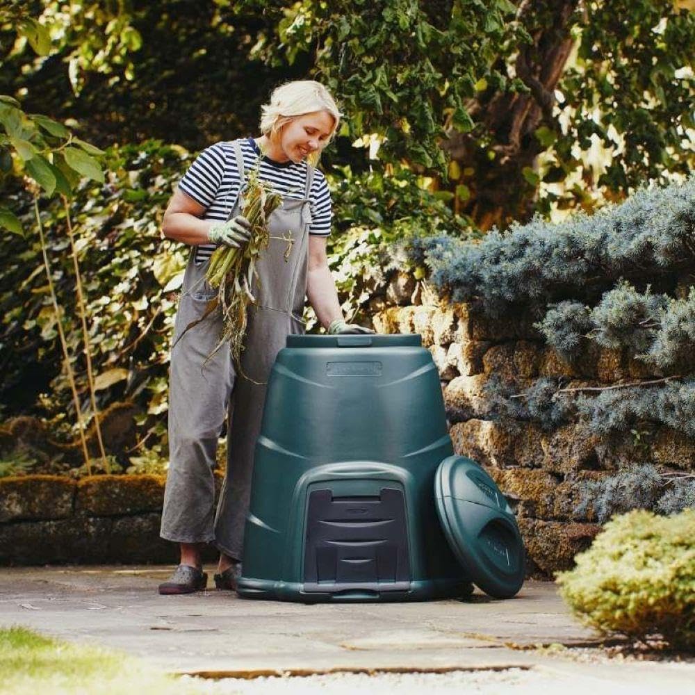 Convertitore di compostaggio da 330 litri, compostiera biologica da giardino, include piastra di base, verde
